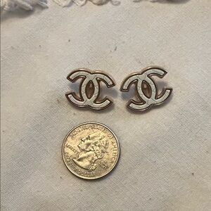 Stamped Chanel White and Gold Buttons